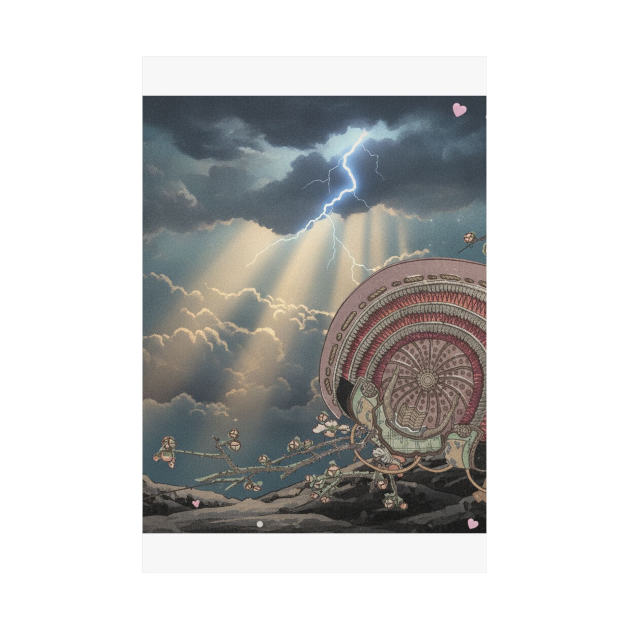 Dramatic Storm — Helmet And Plum Blossoms — Matte Poster
