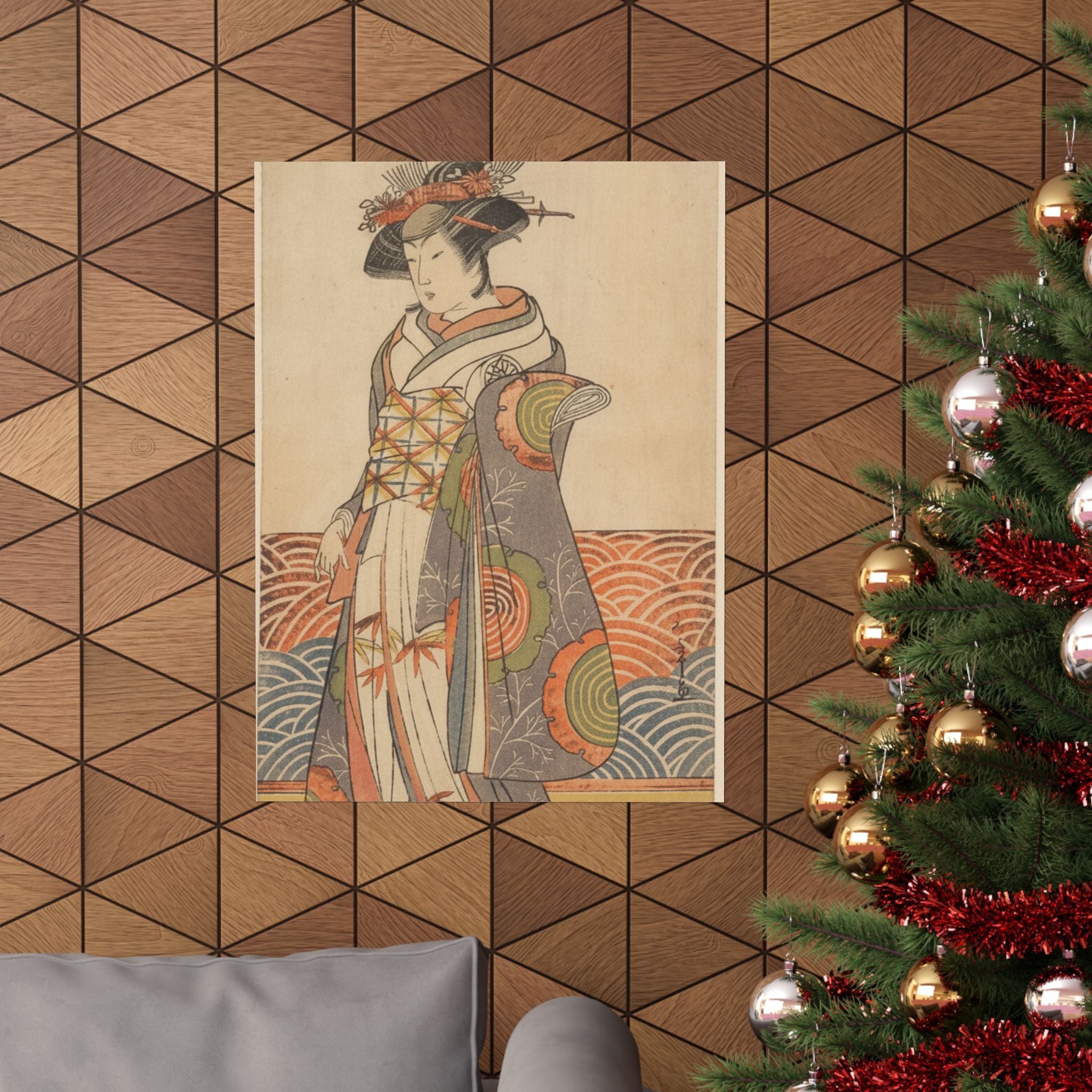Product Marketing — The Third Segawa Kikunojo As A Woman Standing In A Room Having A Wave-Pattern Da — Matte Poster