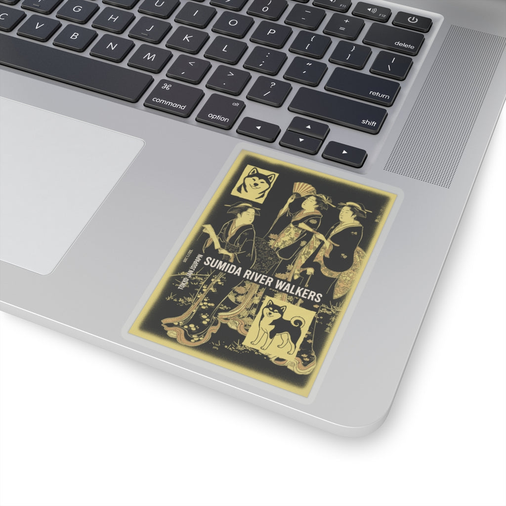 Streetwear Collage — Three Young Women Strolling On The Bank Of The Sumida River — Kiss-Cut Sticker