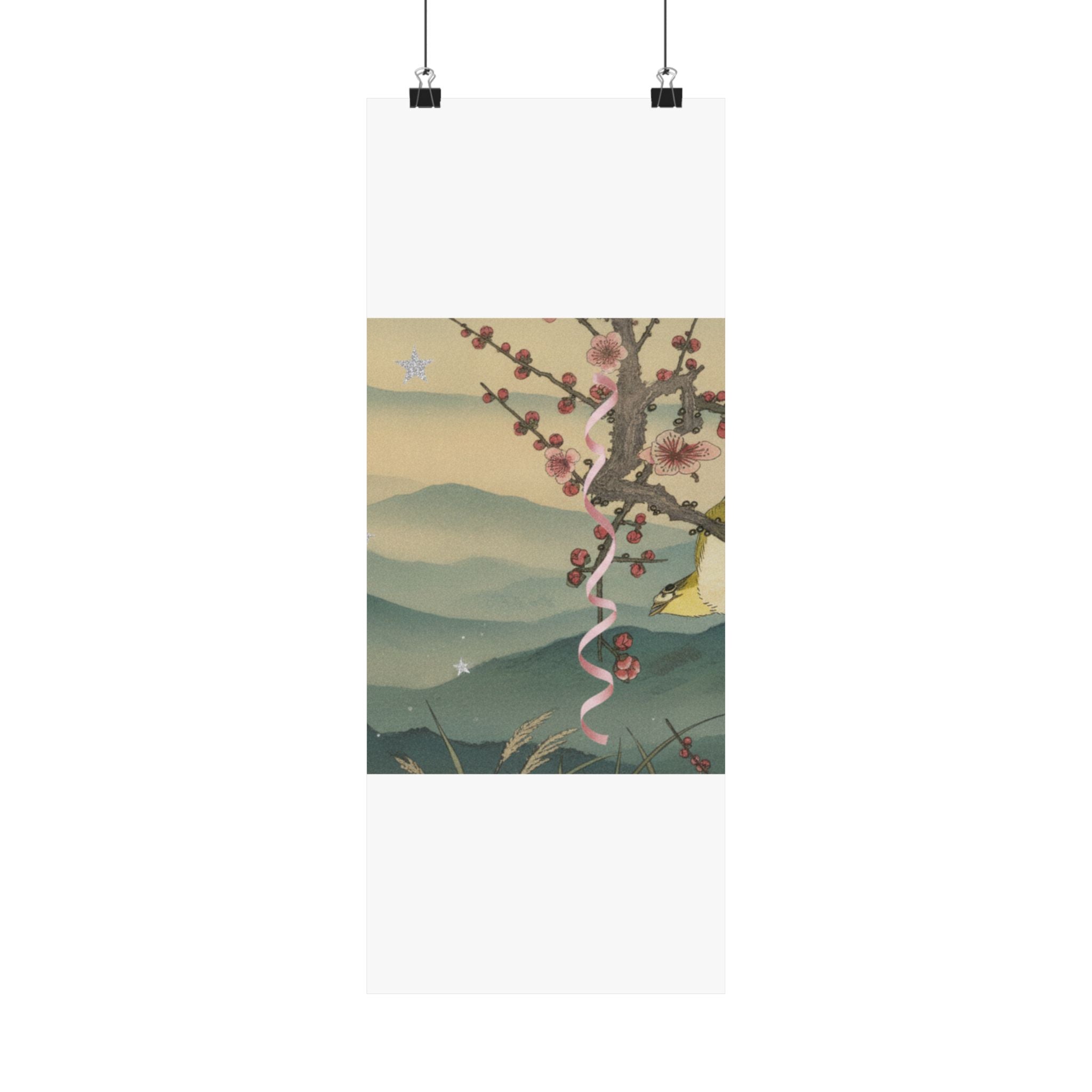 Scenic Nature — Bush Warbler On A Plum Branch (Ume Ni Uguisu) — Matte Poster