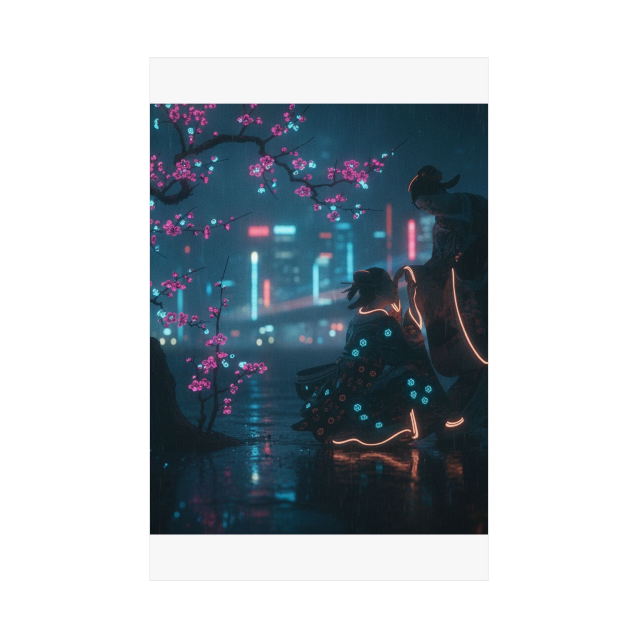 Neon Noir — Two Girls Under Plum Tree — Matte Poster