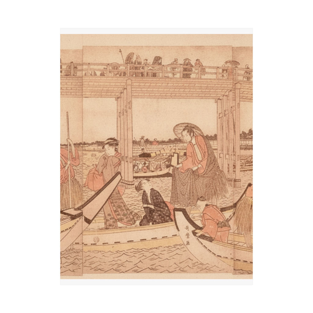 Southern Sunset — Fishing Boats With Nets Under Ryōgoku Bridge — Matte Poster