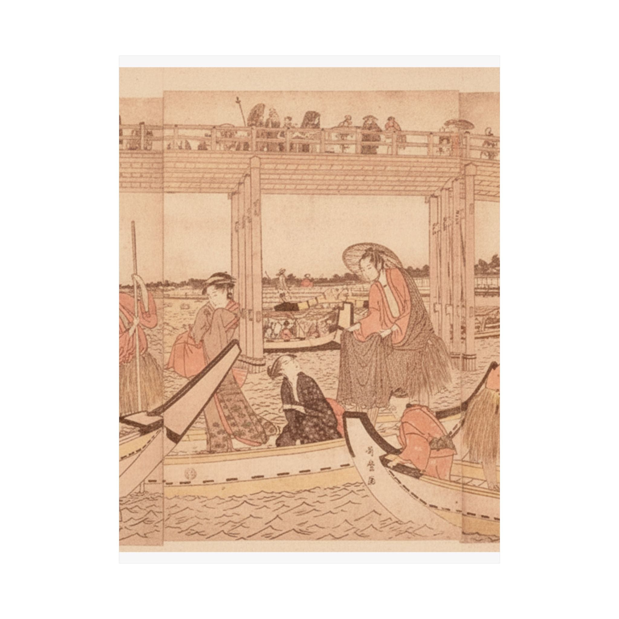 Southern Sunset — Fishing Boats With Nets Under Ryōgoku Bridge — Matte Poster