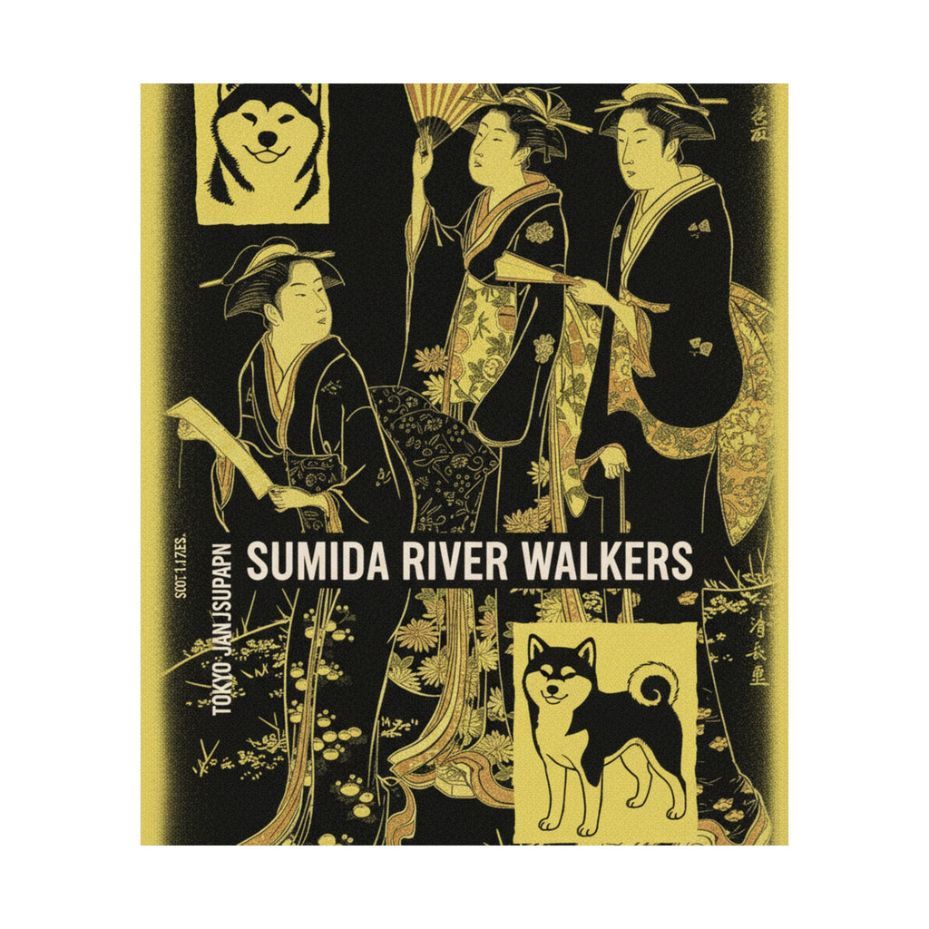 Streetwear Collage — Three Young Women Strolling On The Bank Of The Sumida River — Matte Poster
