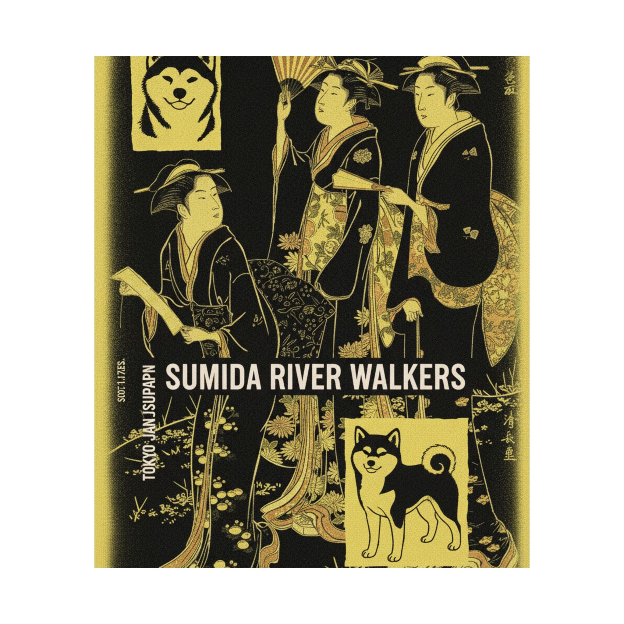 Streetwear Collage — Three Young Women Strolling On The Bank Of The Sumida River — Matte Poster