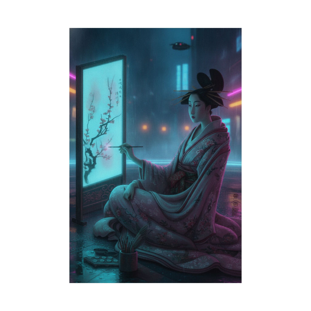 Neon Noir — Young Woman Painting A Screen — Matte Poster