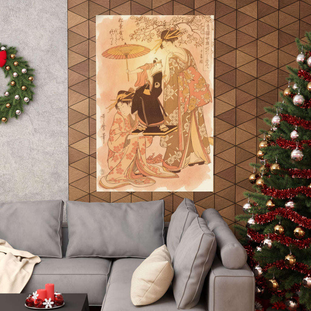 Southern Sunset — The Oiran Yoyogiku Of Matsubaya Standing Under A Cherry Tree — Matte Poster