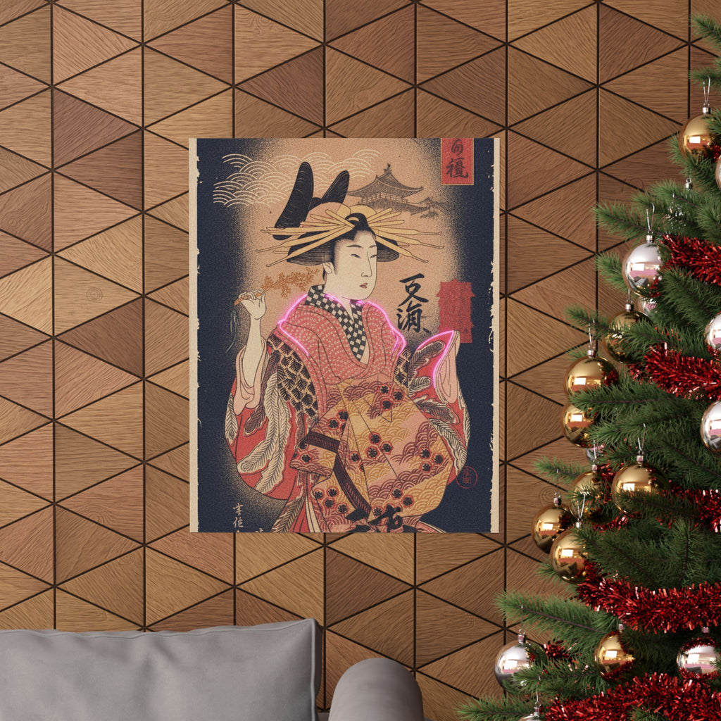Japanese Street — Courtesan With Branch Of Seri — Matte Poster