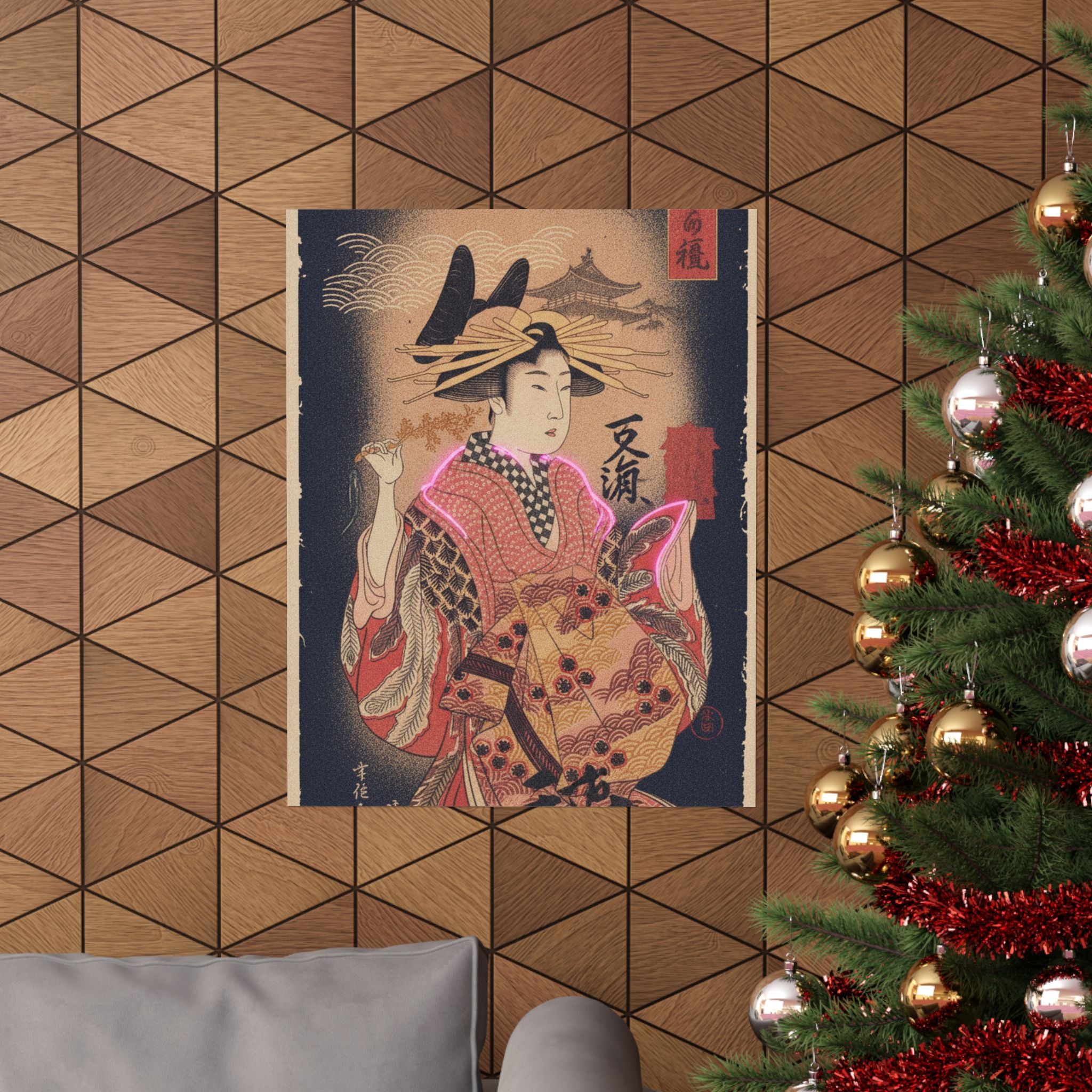 Japanese Street — Courtesan With Branch Of Seri — Matte Poster