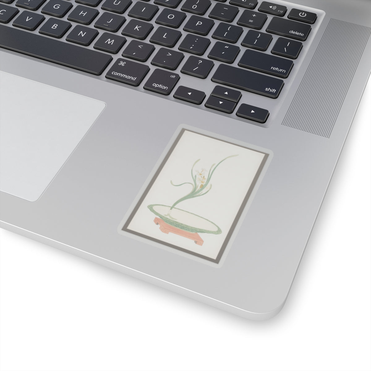 Watercolor — Flower Arrangement Of Suisen (Narcissus) In A Flat Green Dish — Kiss-Cut Sticker
