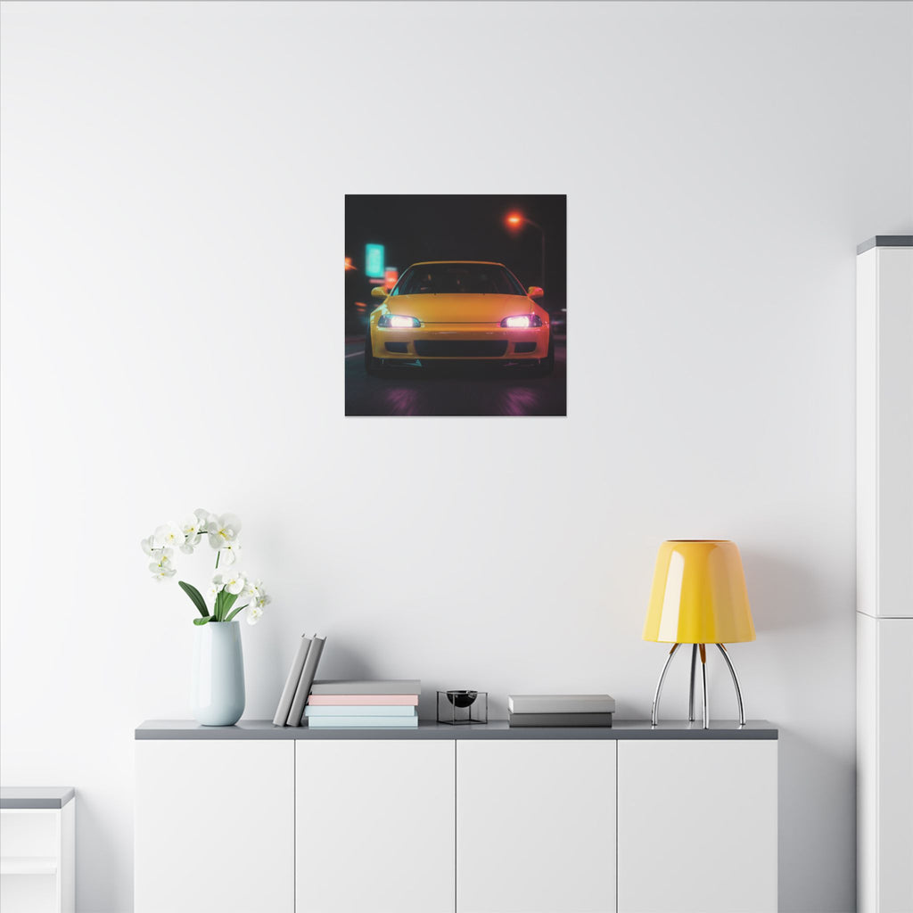 Neon Night JDM Yellow Coupe Street Matte Canvas