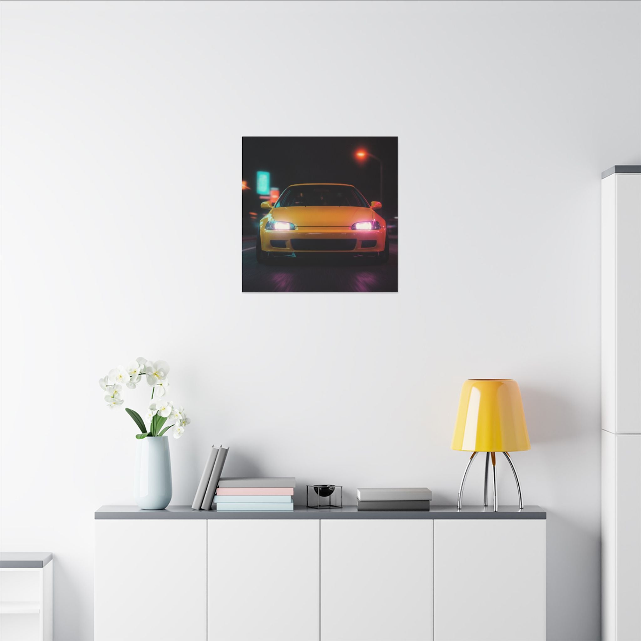 Neon Night JDM Yellow Coupe Street Matte Canvas