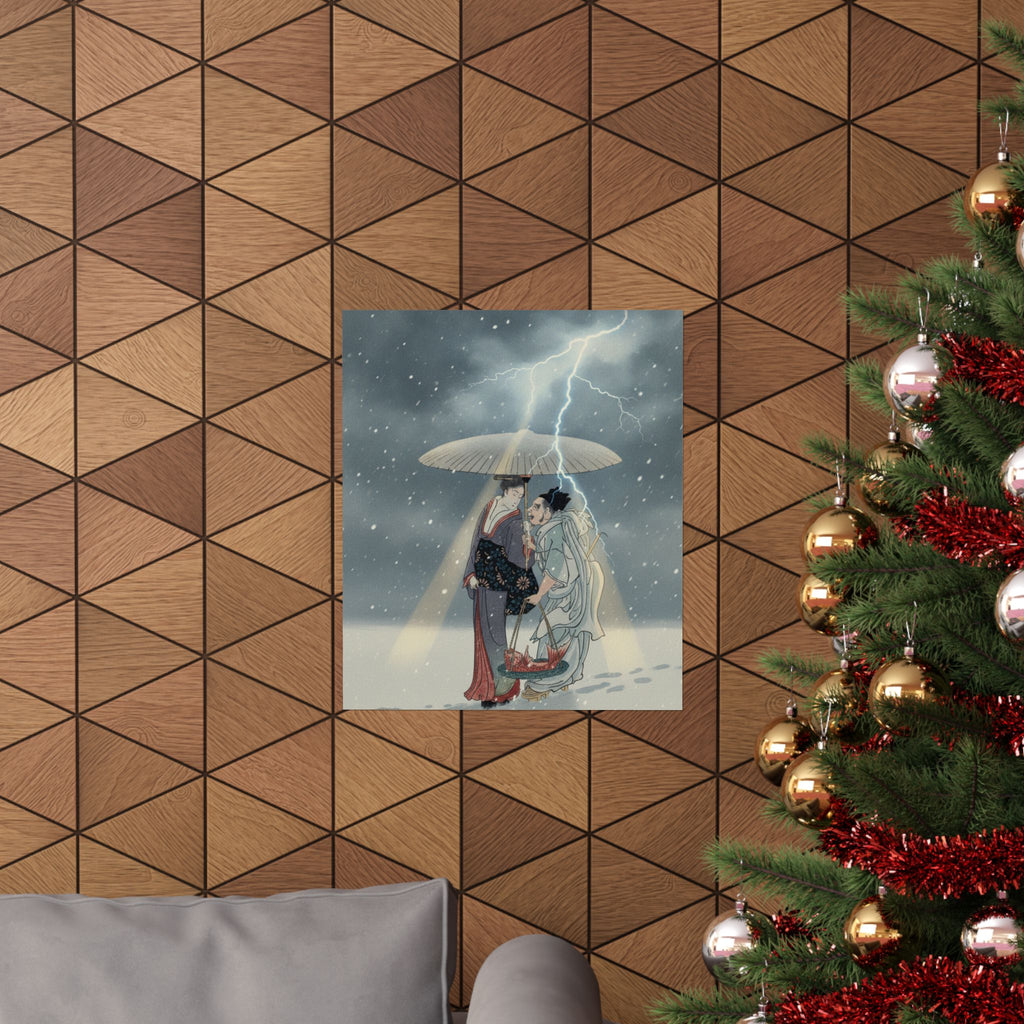 Dramatic Storm — Ebisu And Benten Walking In The Snow — Matte Poster