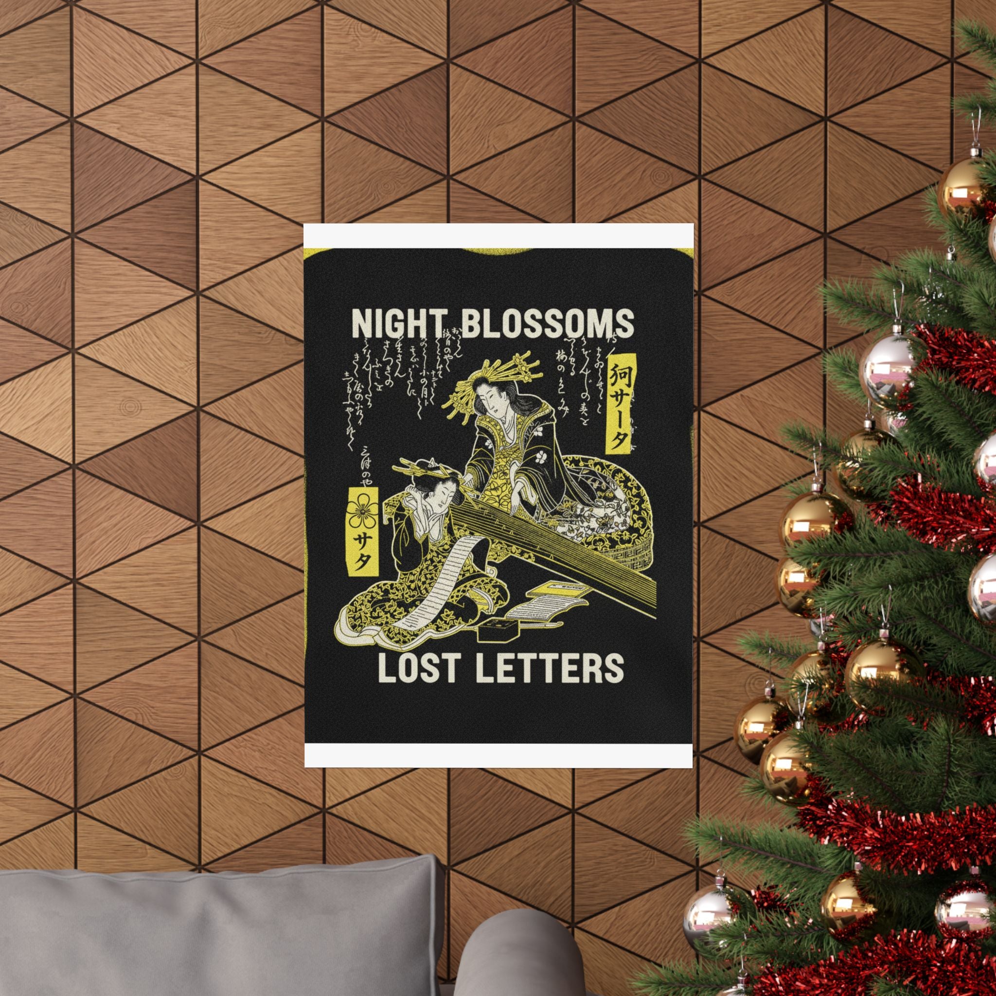 Streetwear Collage — Two Courtesans, One Playing A Koto (Harp) And The Other Reading A Letter — Matte Poster