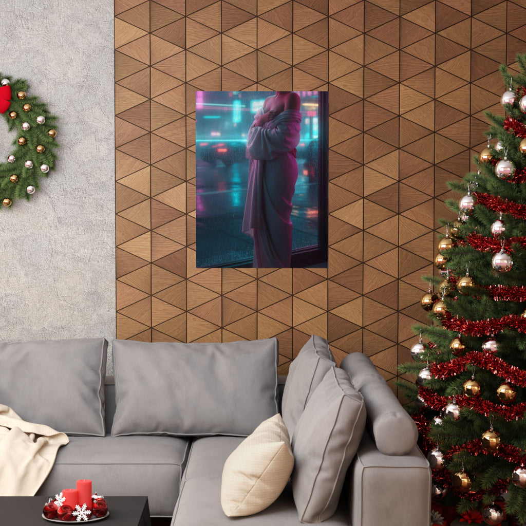 Neon Noir — Girl Drying Herself After Her Bath — Matte Poster