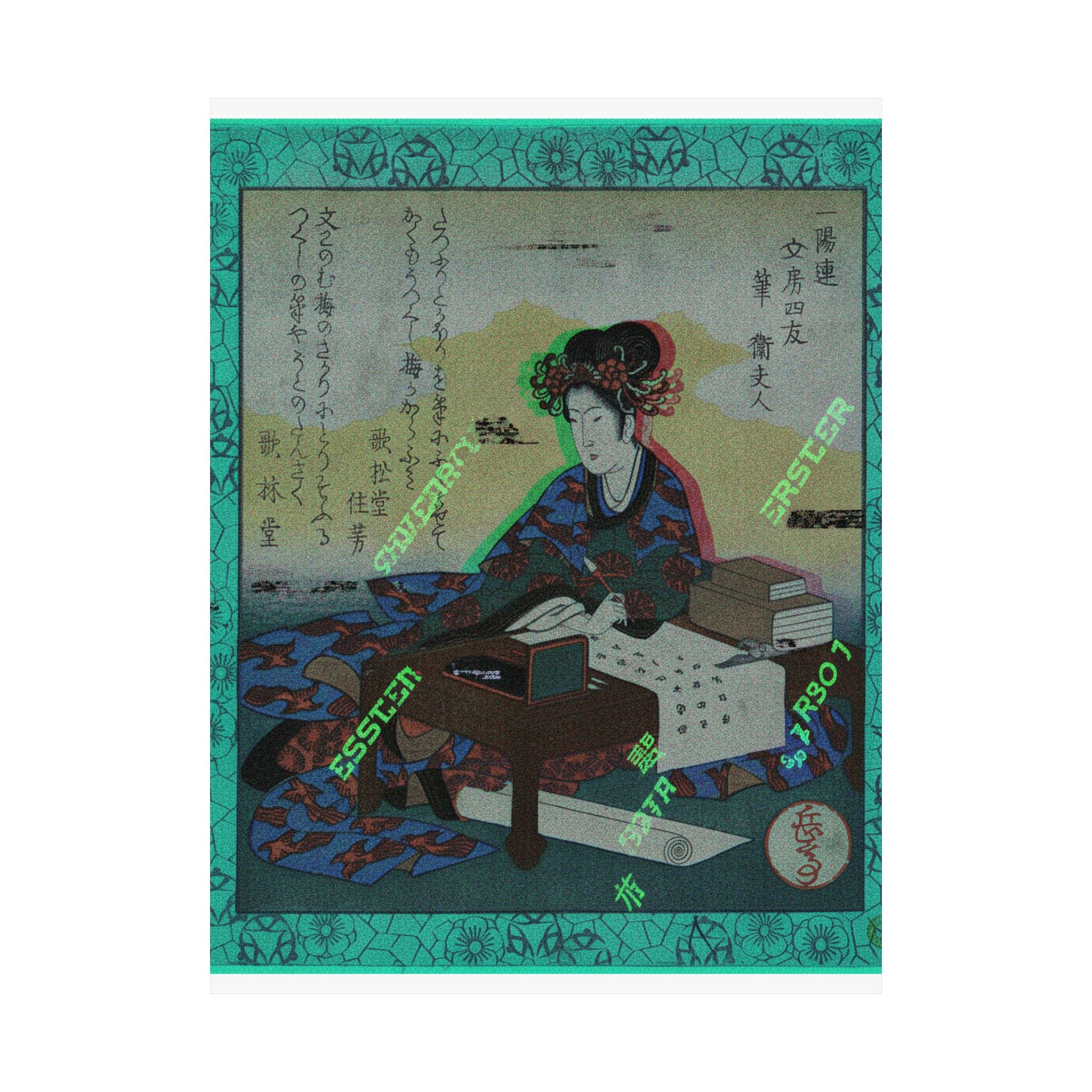 Glitch Culture — Chinese Lady Seated At A Table, Composing An Ode — Matte Poster