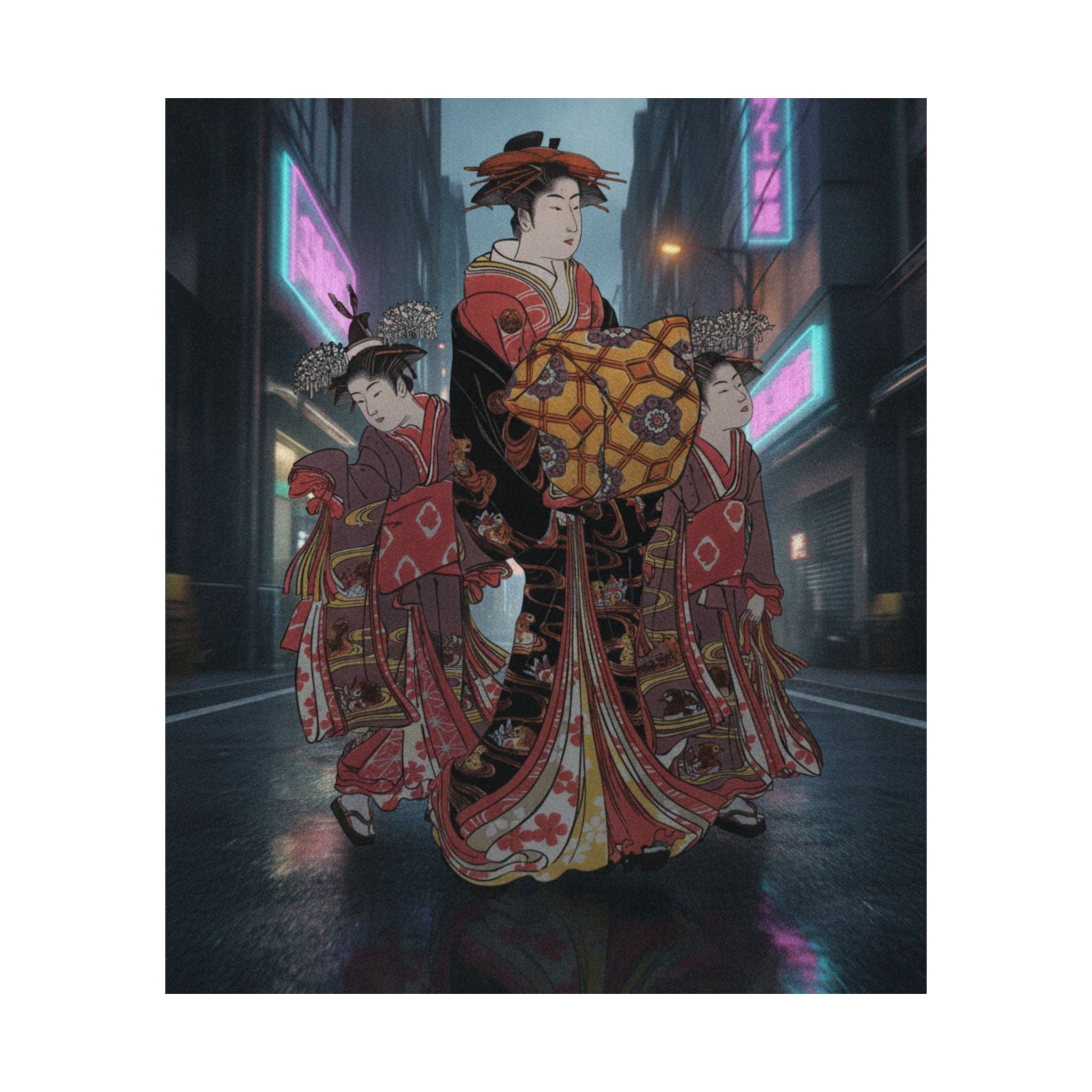 Fast Furious — An Oiran Accompanied By Two Kamuro — Matte Poster