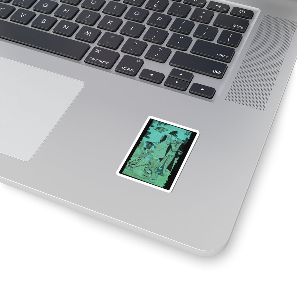 Glitch Culture — Young Lady With Drum And Man With Fan Saluting Her — Kiss-Cut Sticker