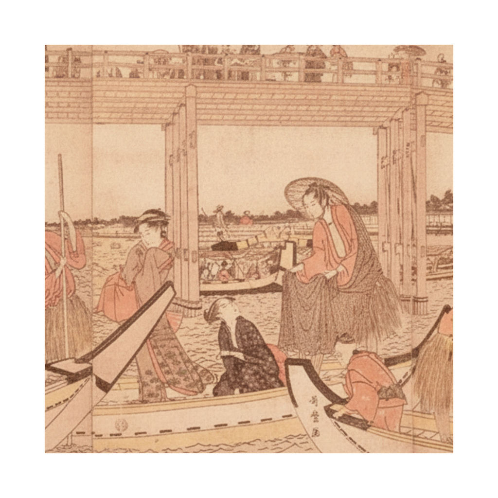 Southern Sunset — Fishing Boats With Nets Under Ryōgoku Bridge — Matte Poster