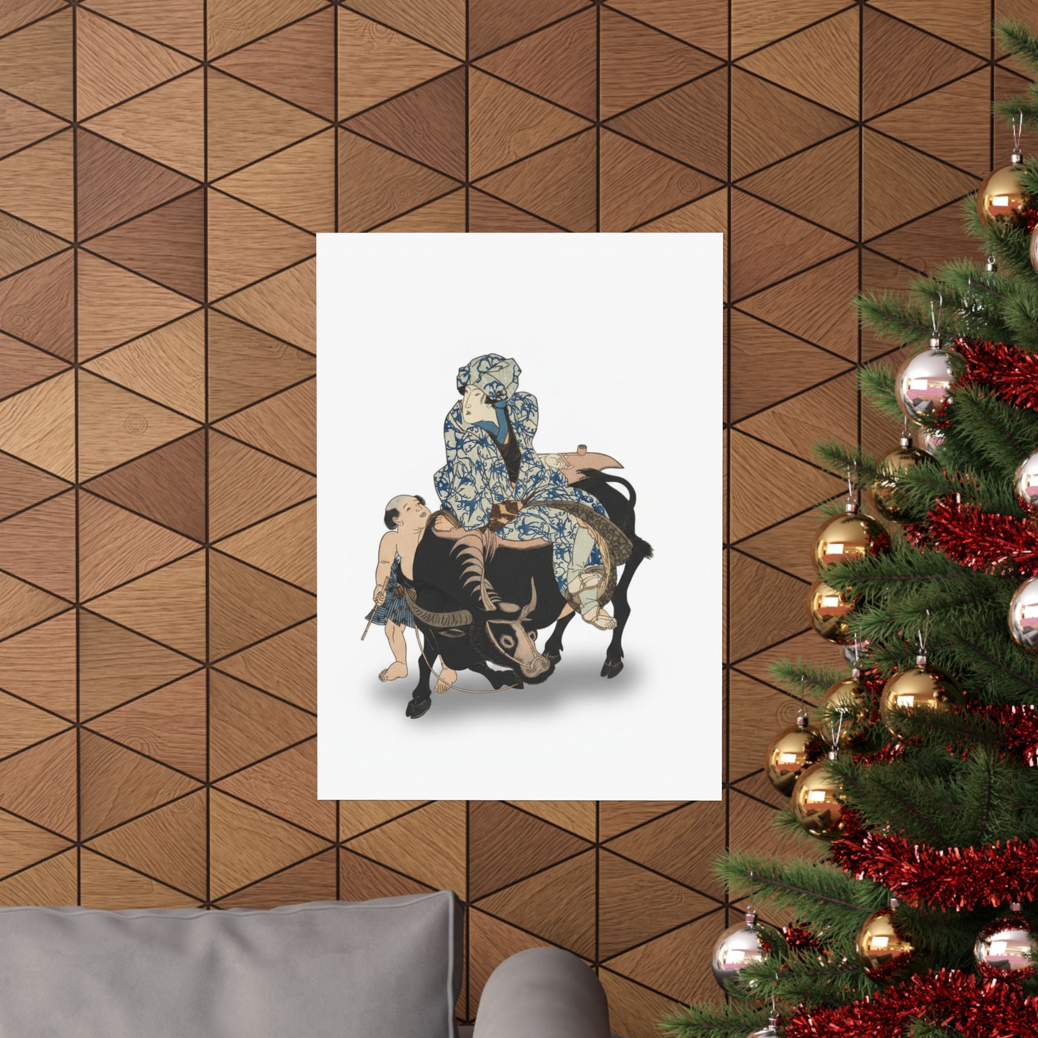 Ecommerce Main — Roshungi (Chinese, Lu Zhunyi) As A Woman With A Pipe Riding On A Buffalo — Matte Poster