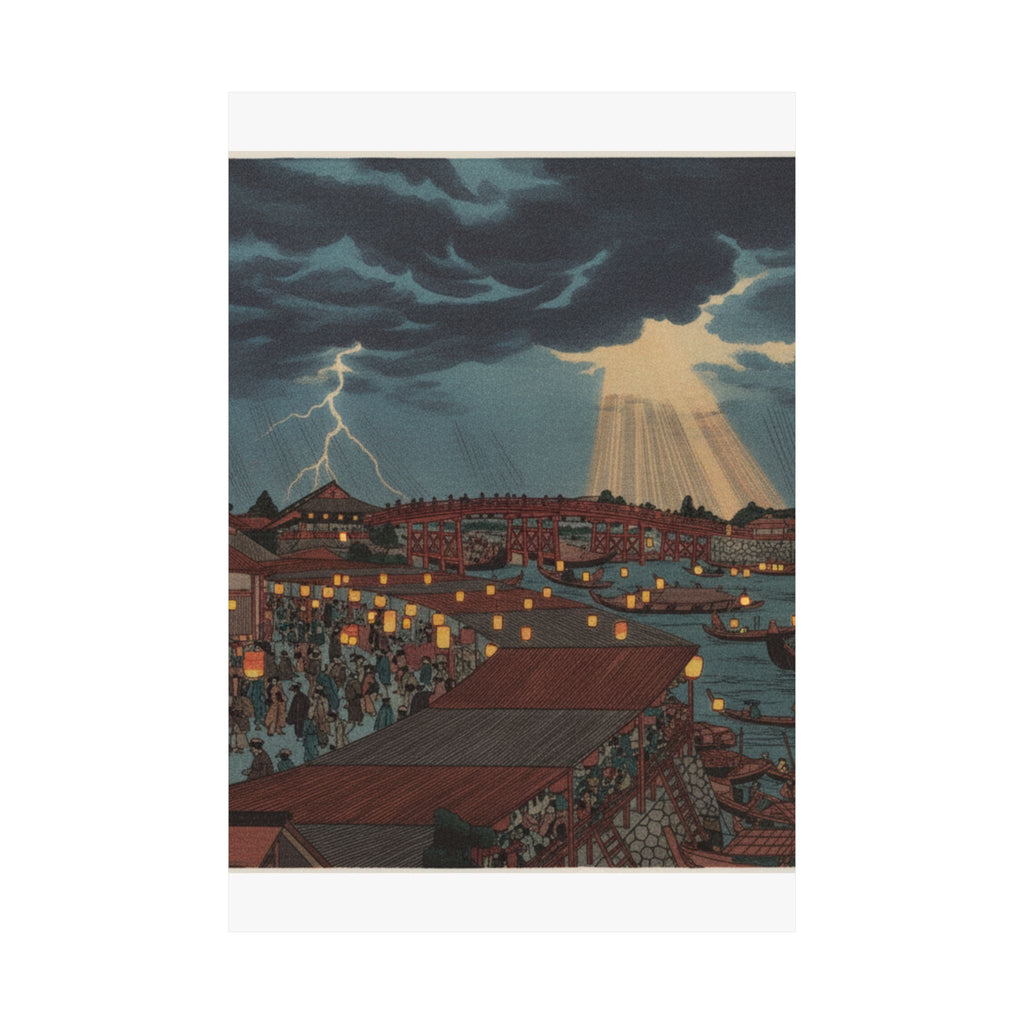 Dramatic Storm — Landscape; Showing Water Festival With Lanterns — Matte Poster