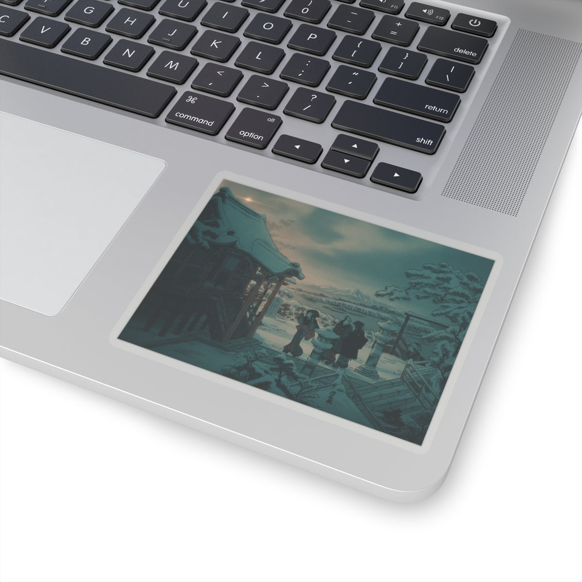 Cinematic — Snow Scene With Figures Outside A Temple — Kiss-Cut Sticker