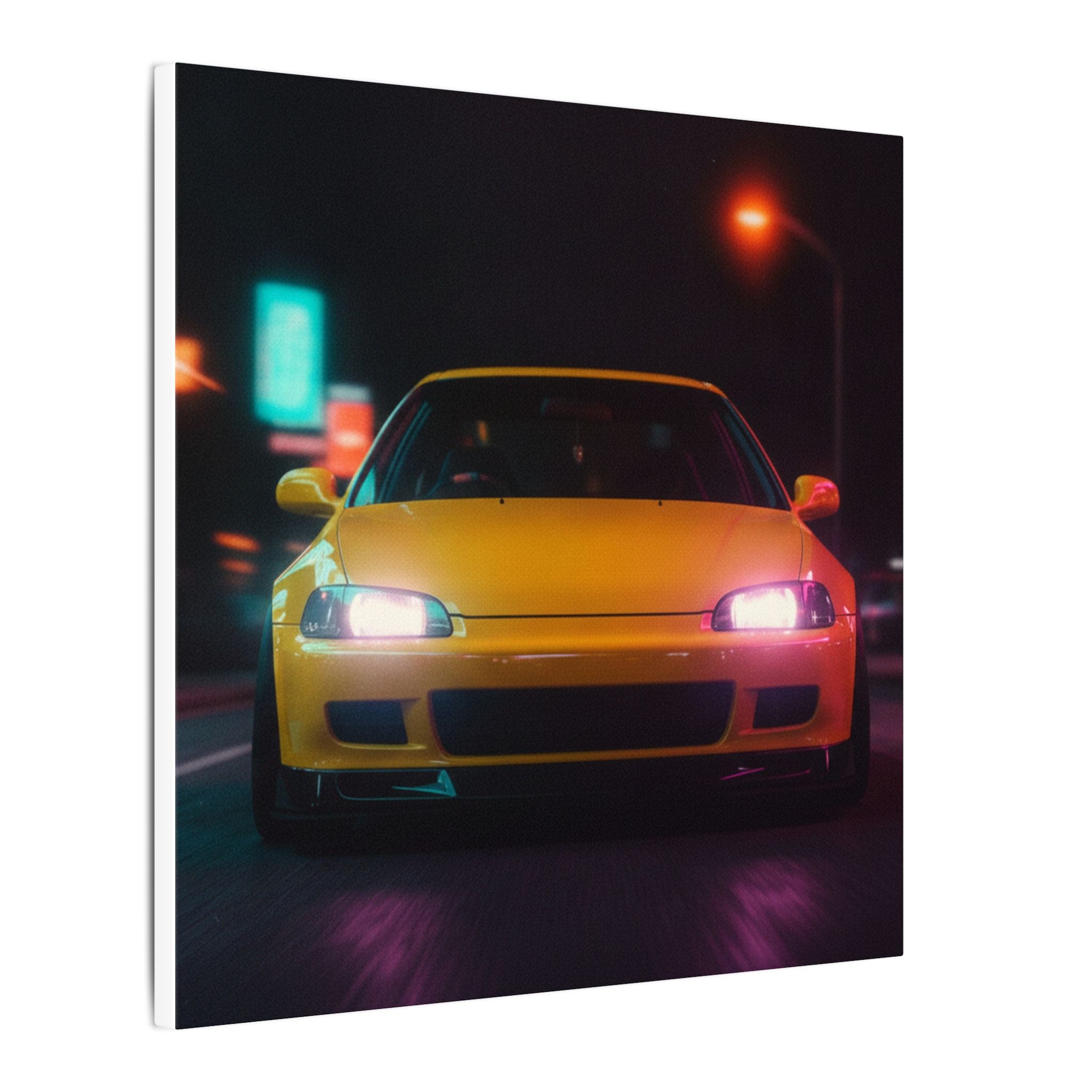 Neon Night JDM Yellow Coupe Street Matte Canvas