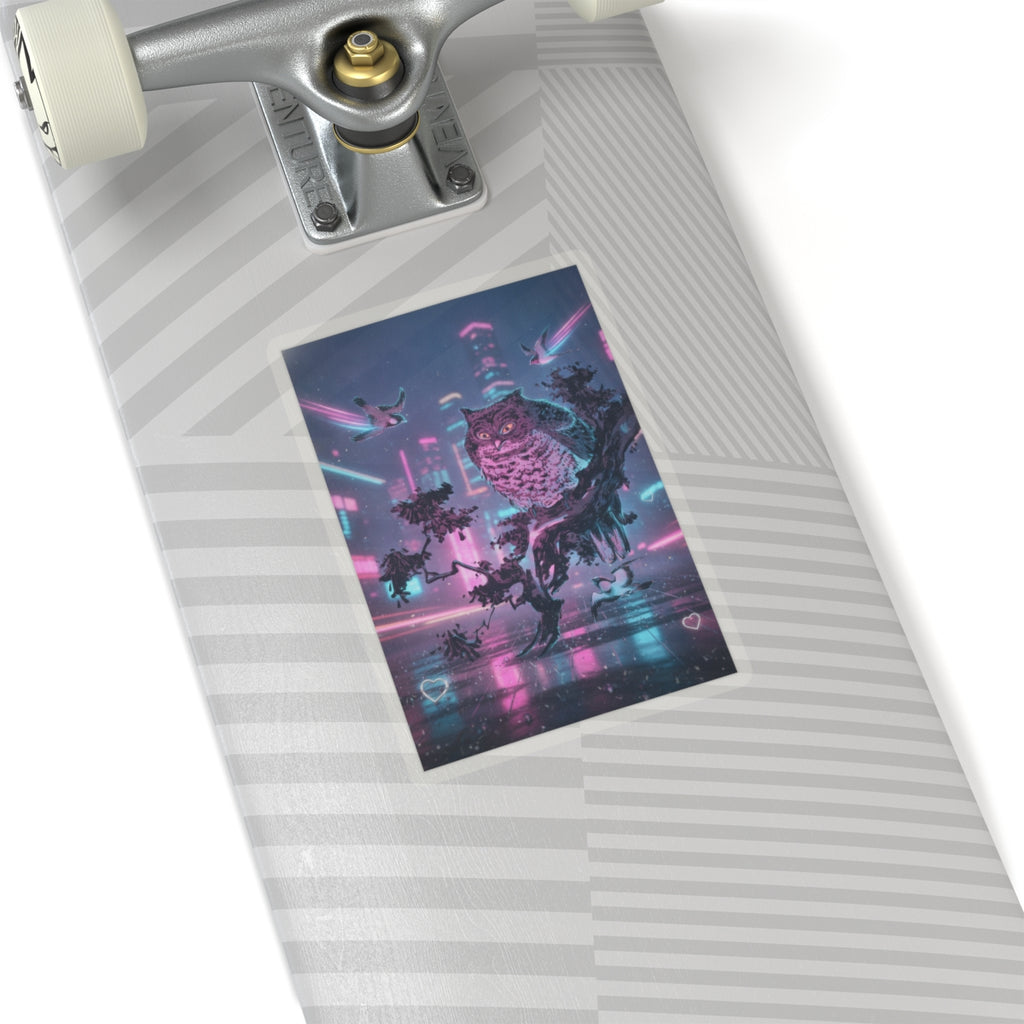 Neon Noir — Owl And Two Swallows — Kiss-Cut Sticker