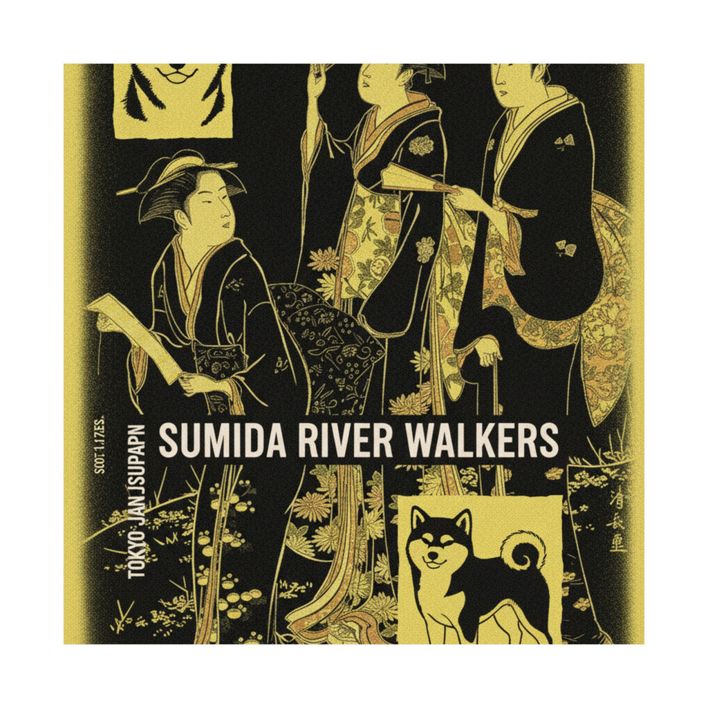Streetwear Collage — Three Young Women Strolling On The Bank Of The Sumida River — Matte Poster