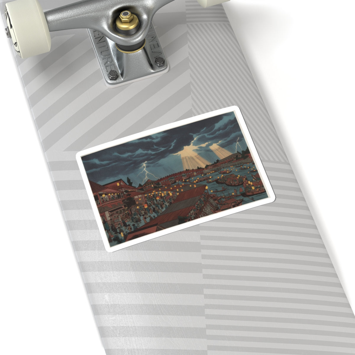 Dramatic Storm — Landscape; Showing Water Festival With Lanterns — Kiss-Cut Sticker