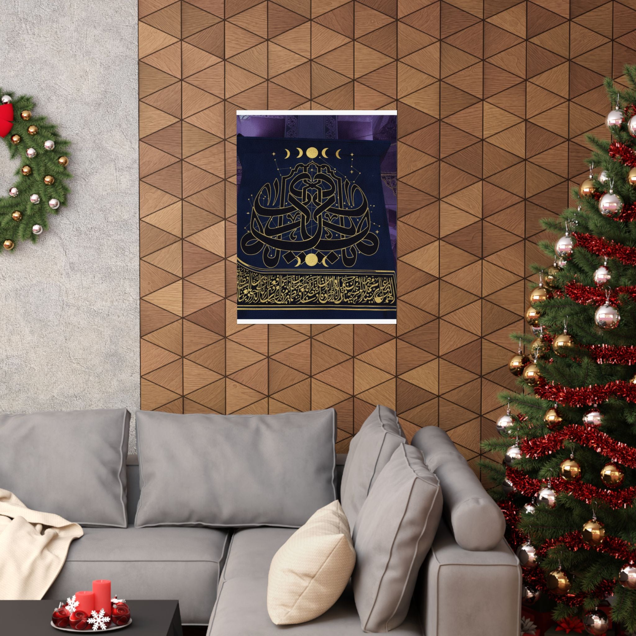 Gold Arabic Calligraphy Moon Phases Navy Matte Poster