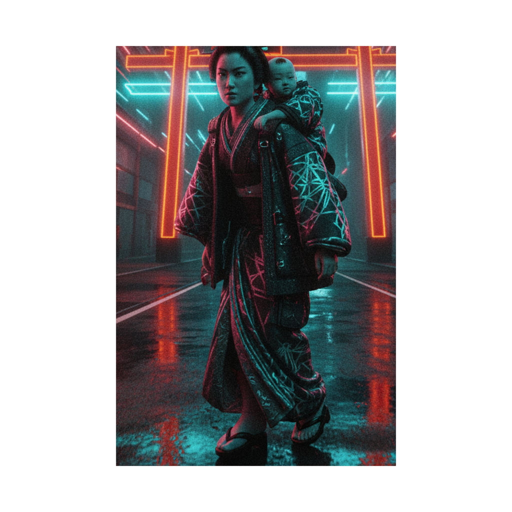 Fast Furious — A Woman Carrying A Child On Her Back Near The Entrance To A Temple — Matte Poster