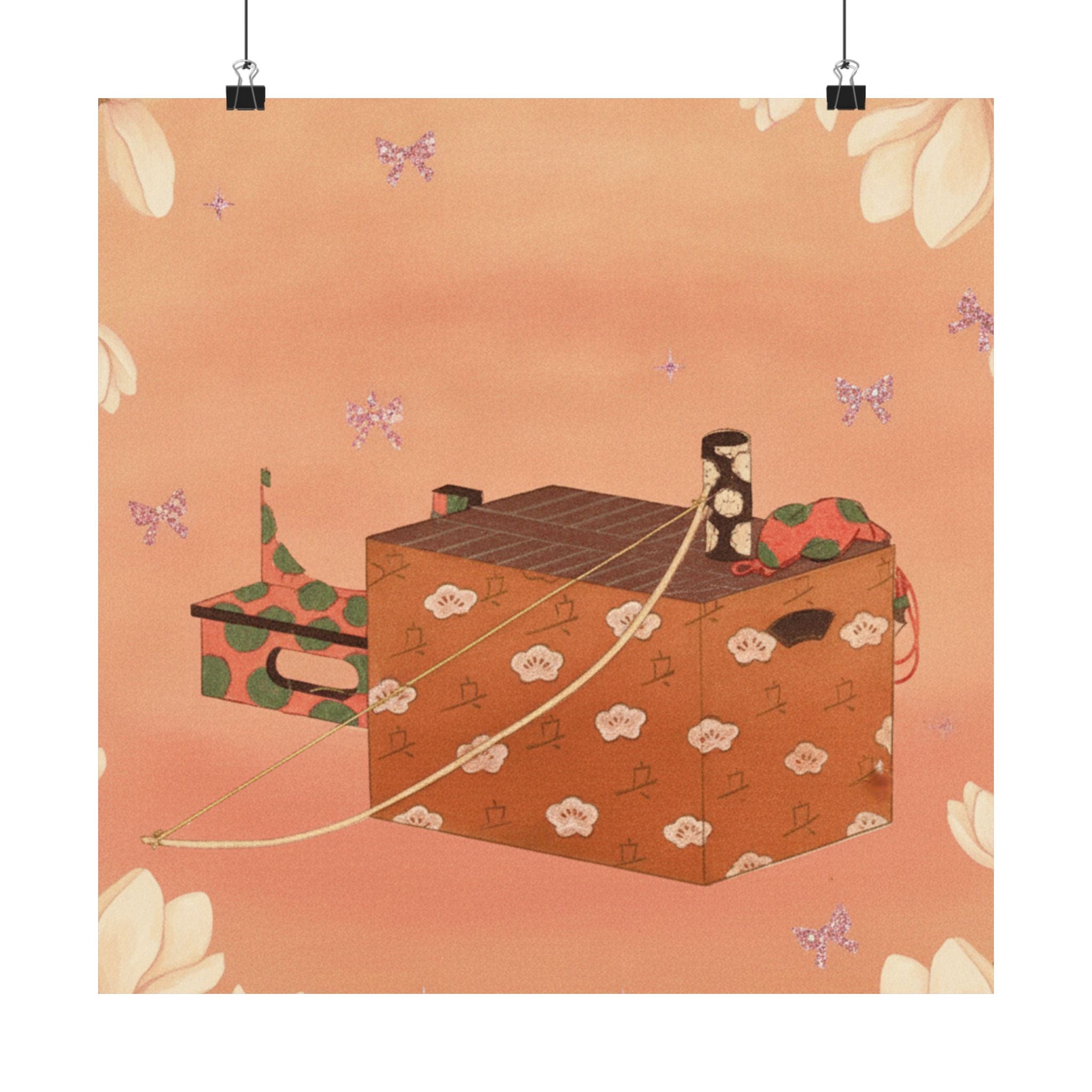 Southern Sunset — Box For Sugoroku Game (A Kind Of Backgammon), Bow And Drum — Matte Poster