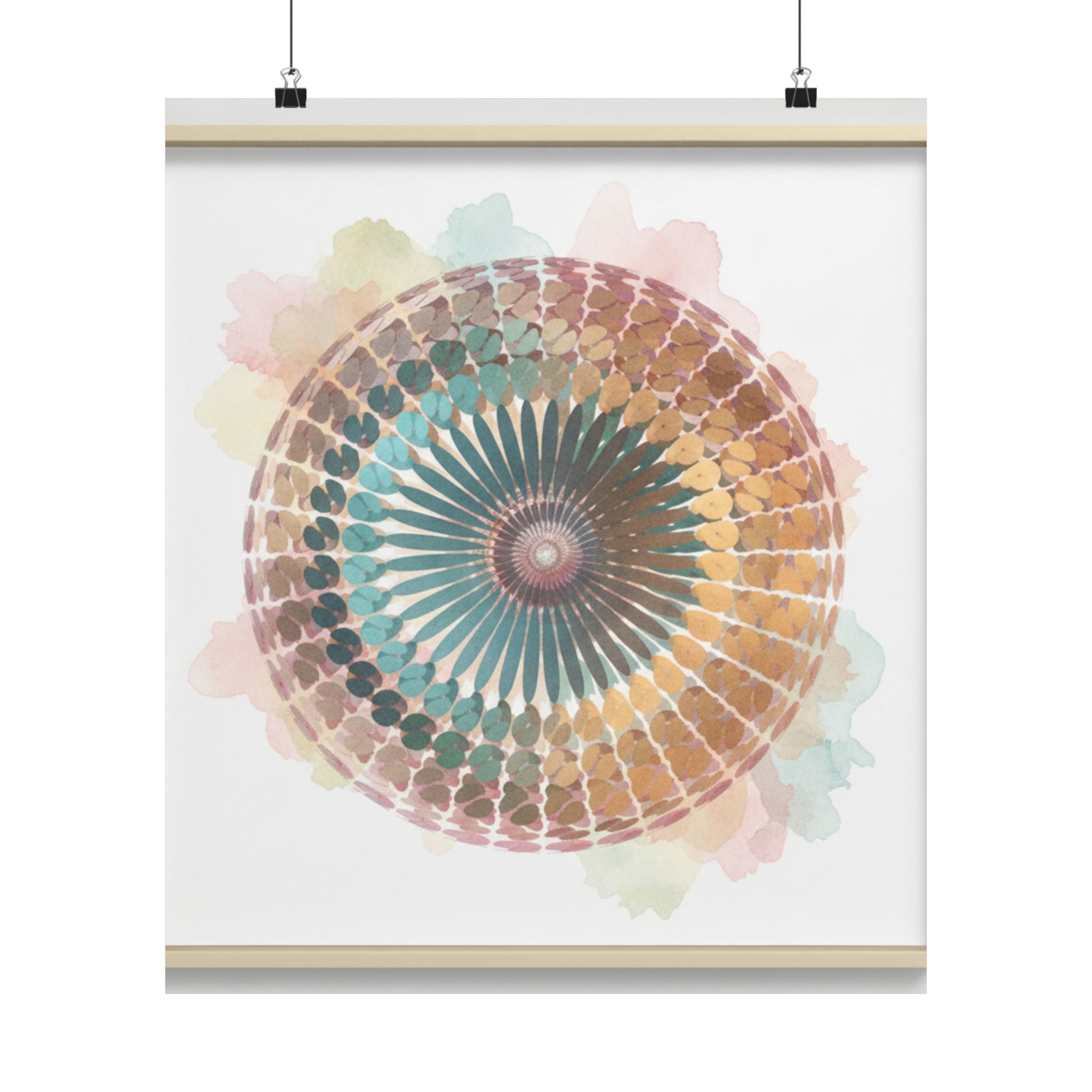 Terracotta and Teal Watercolour Spiral Mandala Poster
