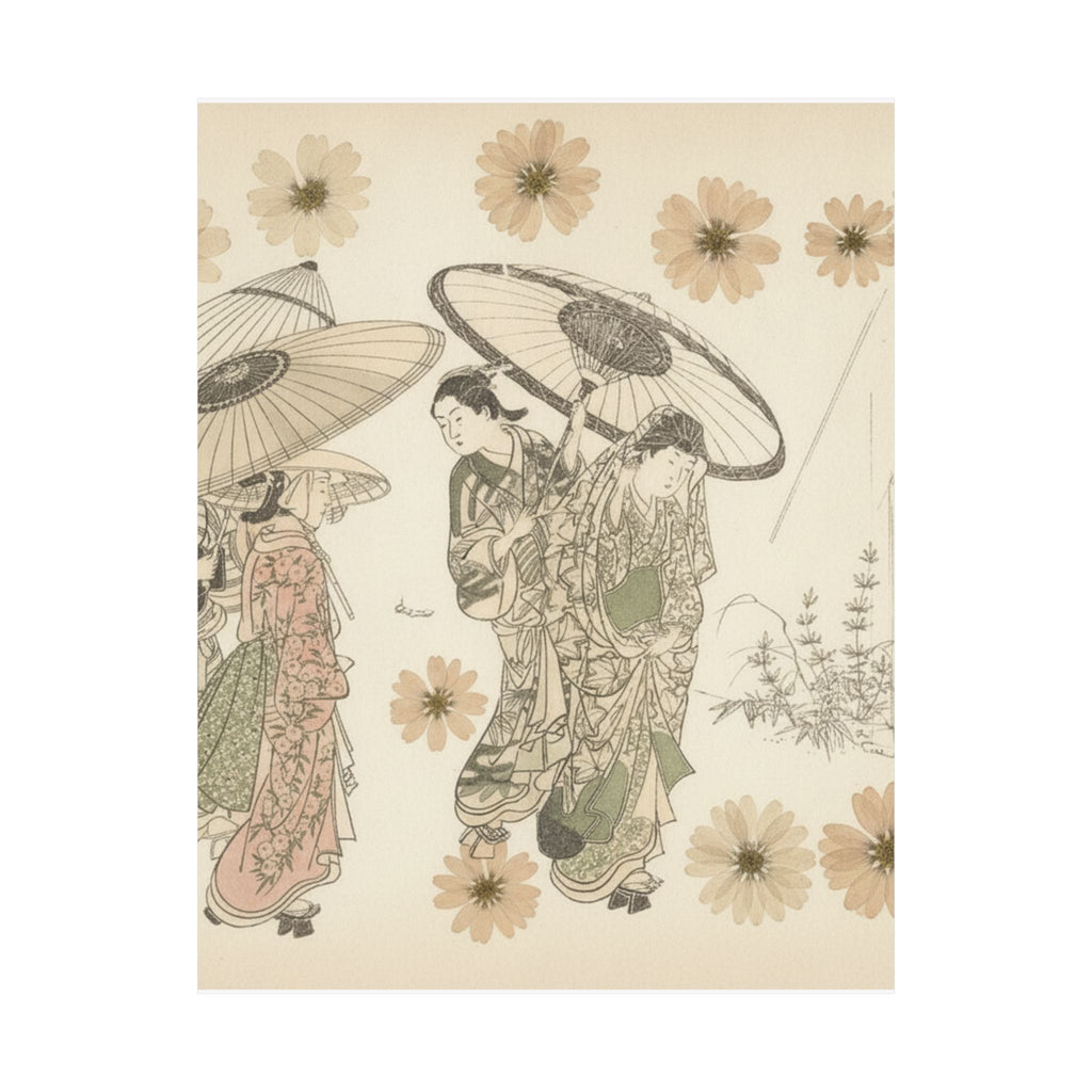 Botanical — A Lady With Three Attendants In The Rain — Matte Poster