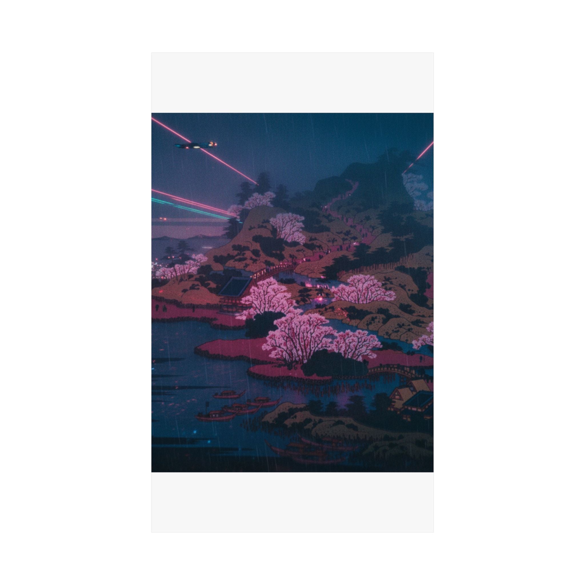 Neon Noir — Tenpōzan At The Mouth Of The Aji River In Settsu Province (Sesshū Ajikawaguchi T — Matte Poster