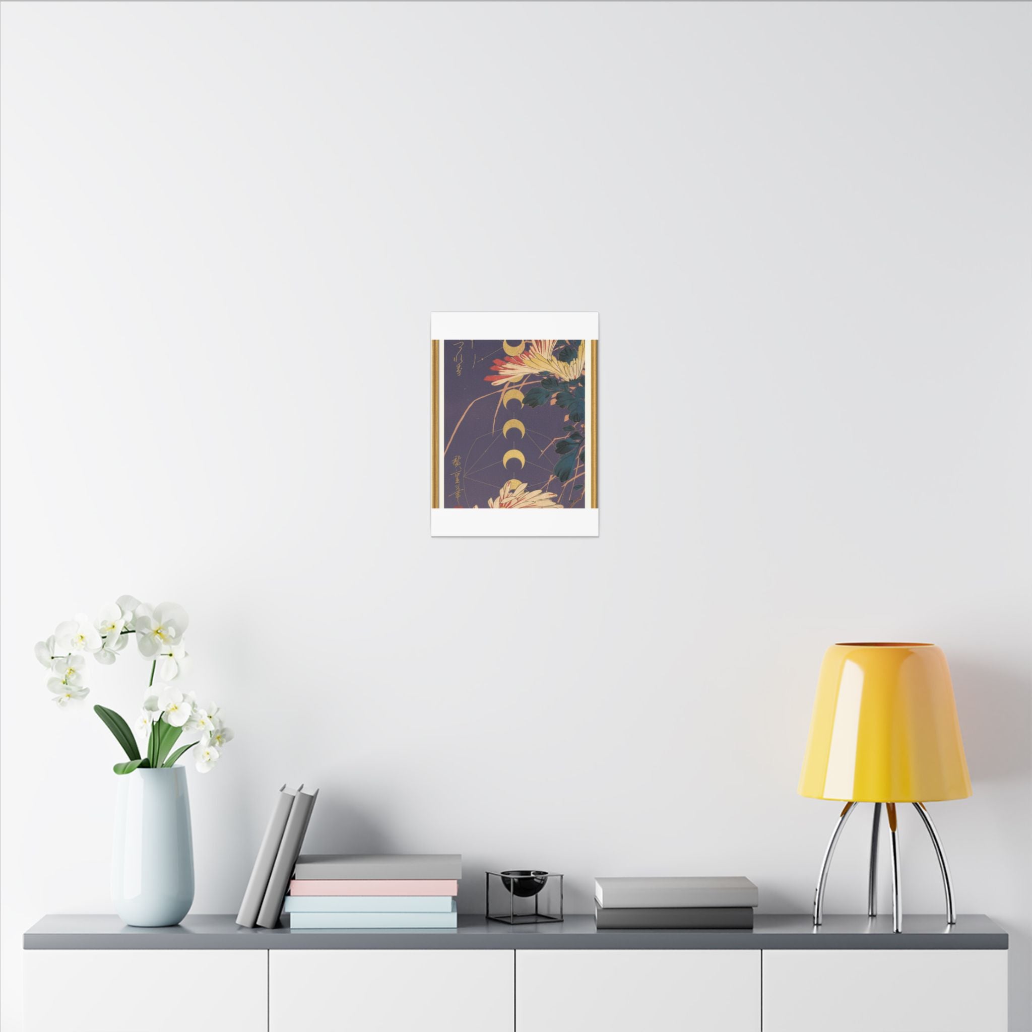 Chrysanthemum and Gold Moon Phases Woodblock Matte Canvas