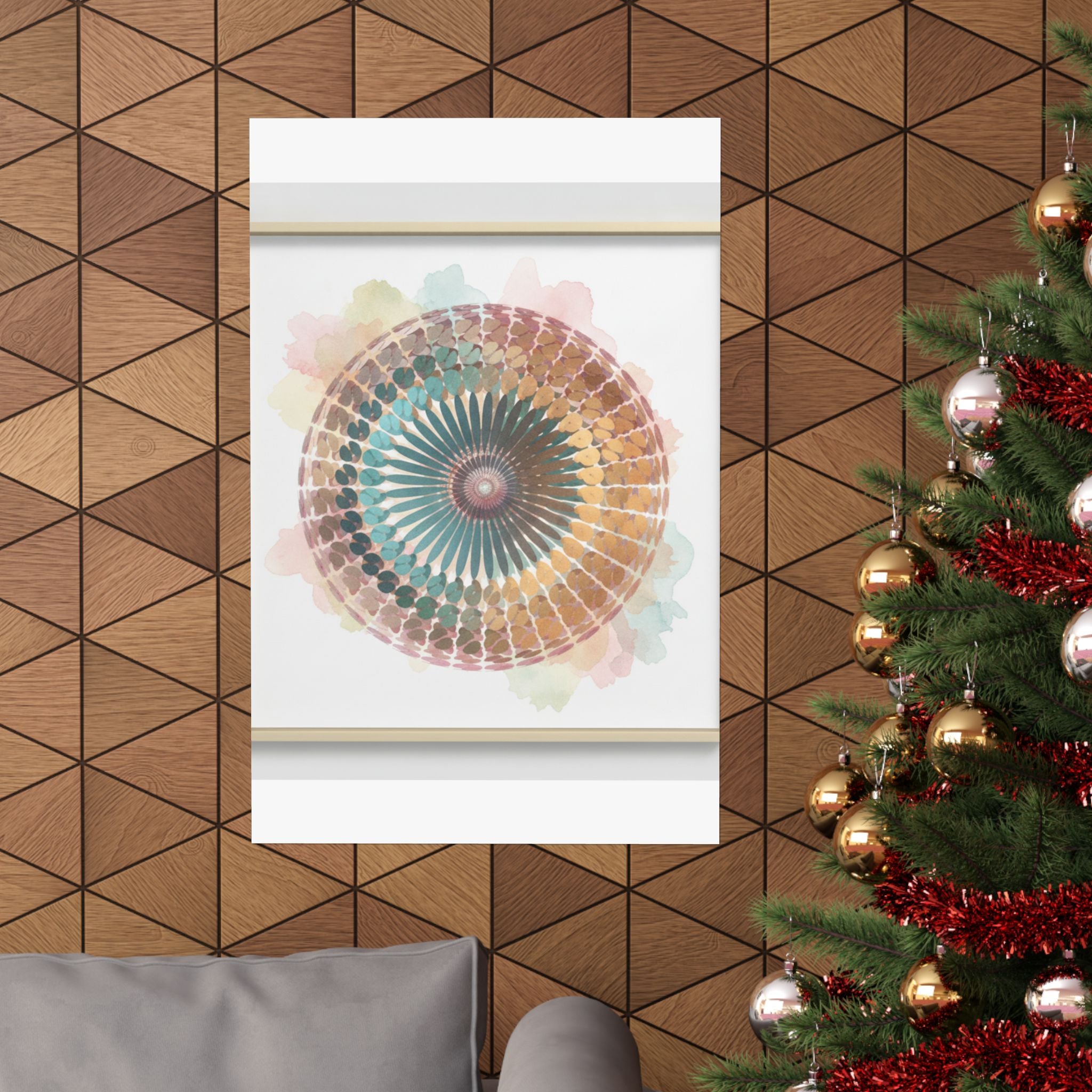 Terracotta and Teal Watercolour Spiral Mandala Poster