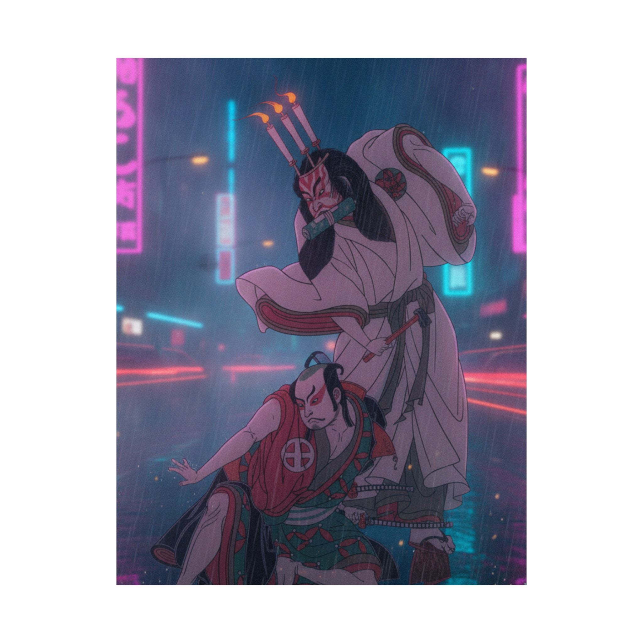Neon Noir — Kabuki Actors Ichimura Uzaemon Ix As Ko-Kakeyama And Ōtani Hiroji Iii As Kōga Sa — Matte Poster