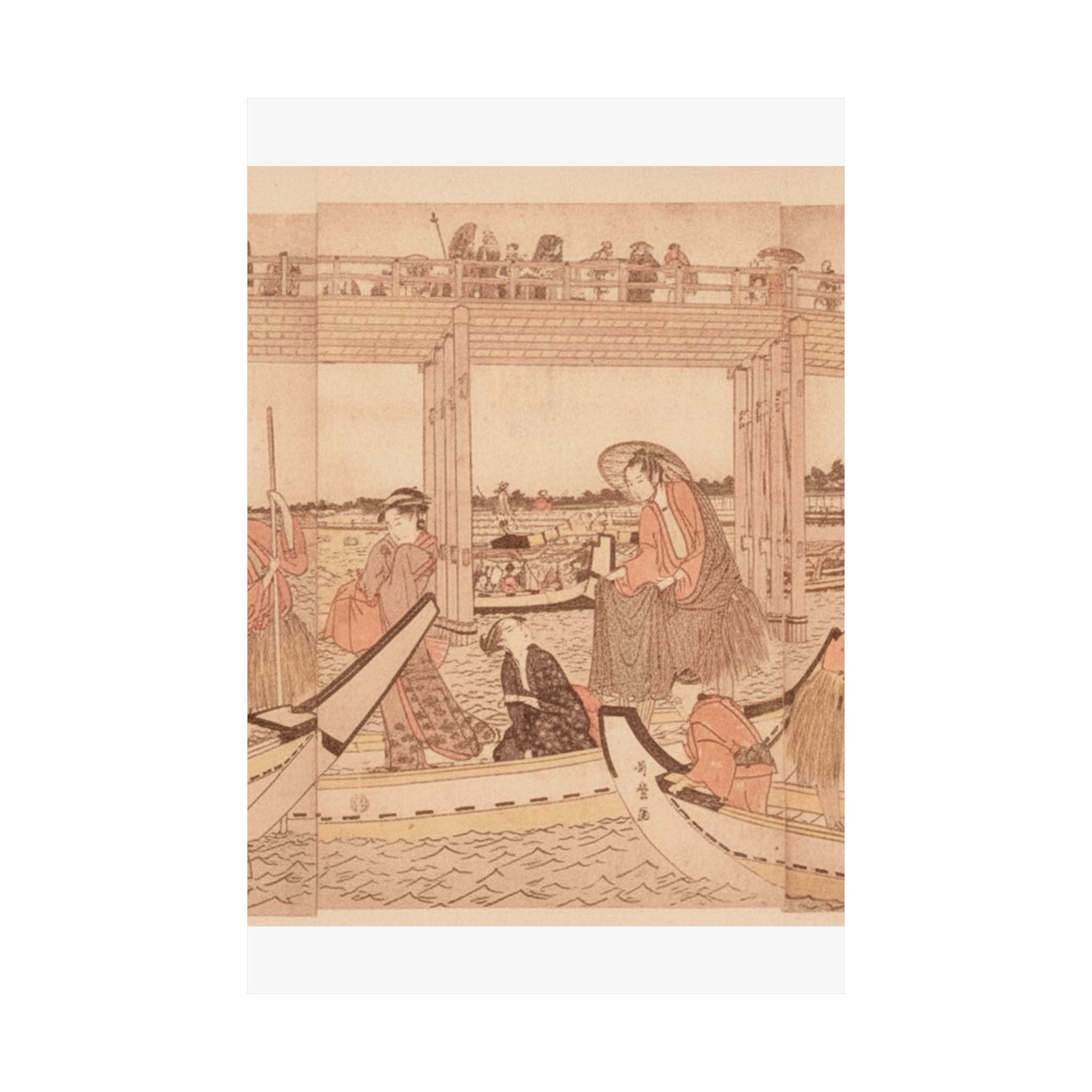 Southern Sunset — Fishing Boats With Nets Under Ryōgoku Bridge — Matte Poster