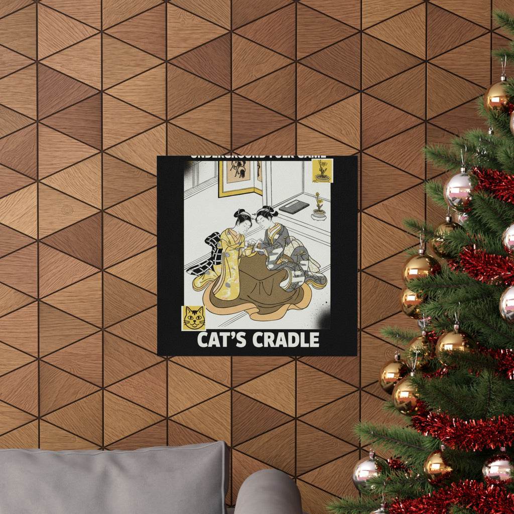 Streetwear Collage — Two Young Women Seated By A Kotatsu Playing Cat'S Cradle — Matte Poster