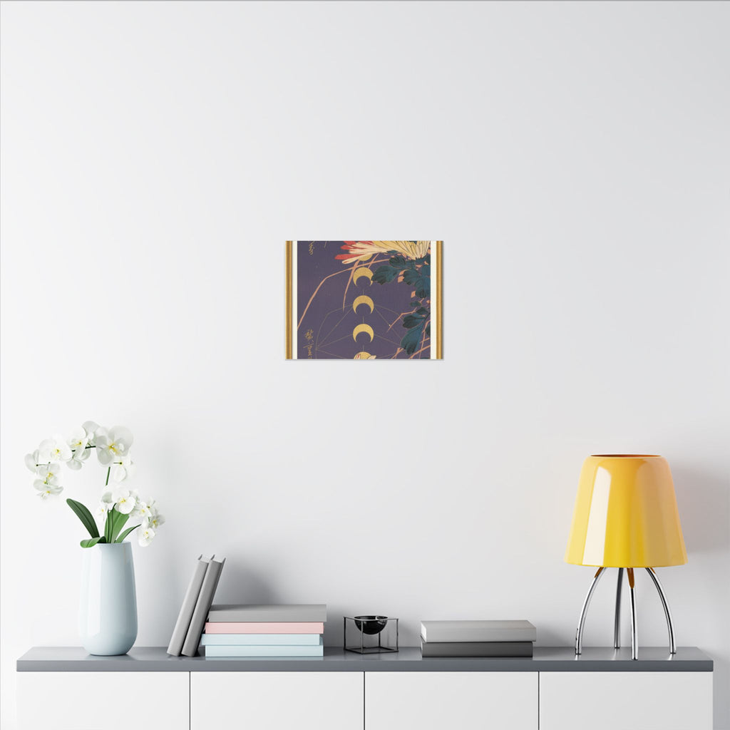 Chrysanthemum and Gold Moon Phases Woodblock Matte Canvas