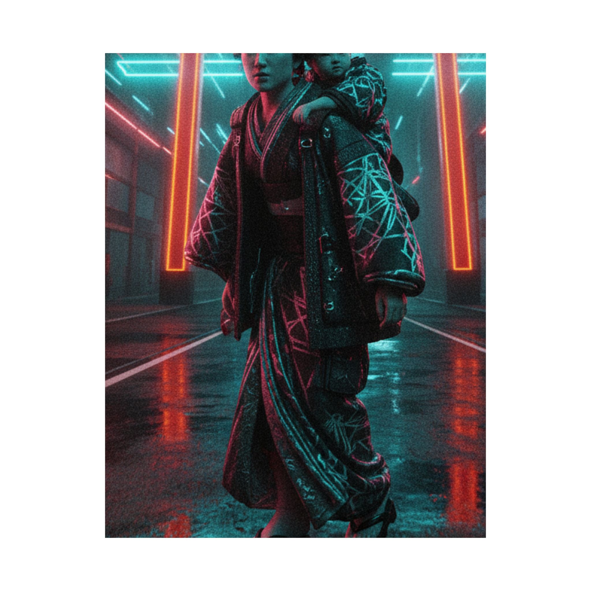 Fast Furious — A Woman Carrying A Child On Her Back Near The Entrance To A Temple — Matte Poster