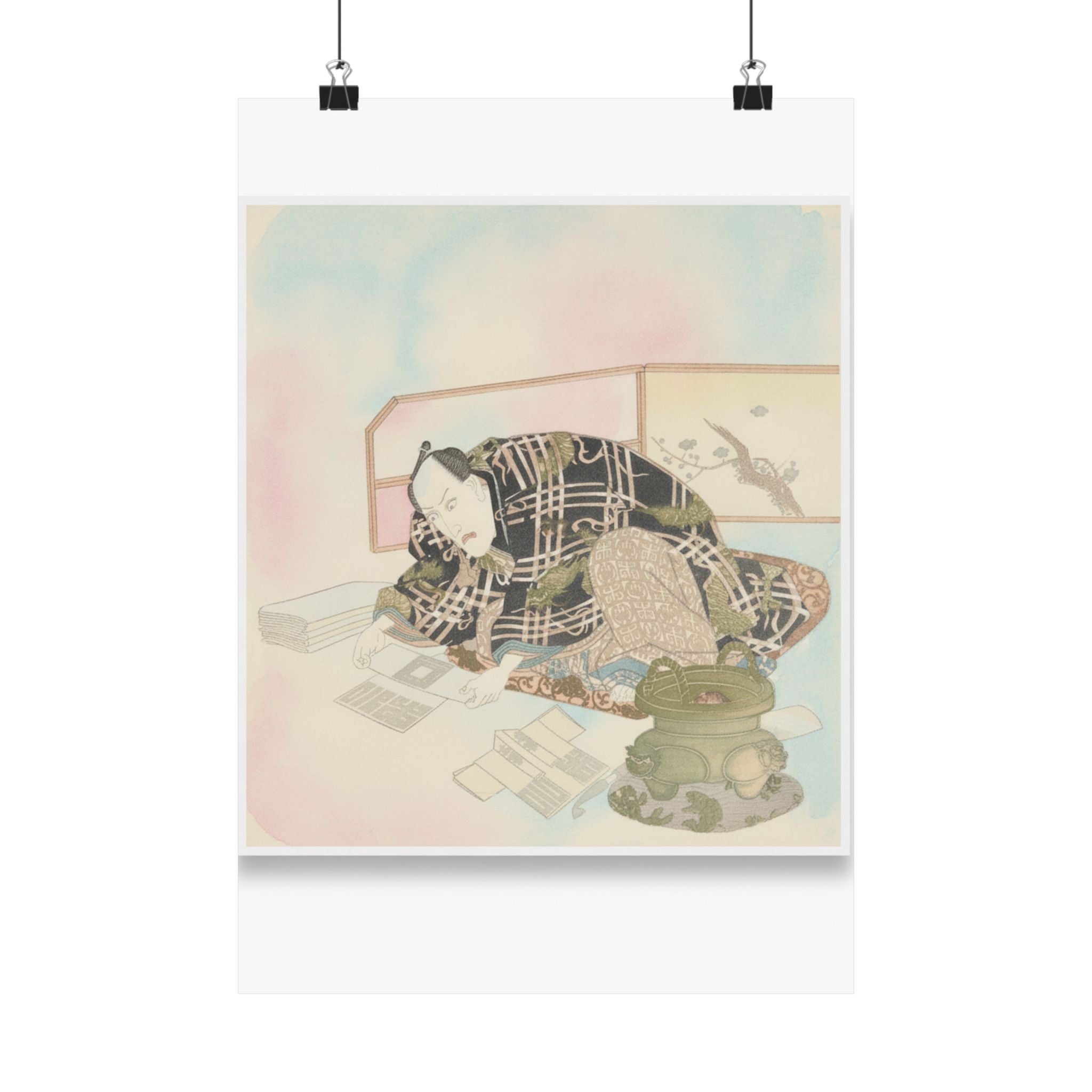 Watercolor — Ichikawa Danjūrō Vii Preparing New Year'S Gifts — Matte Poster
