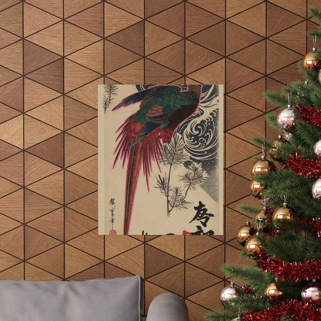 Japanese Street — Golden Pheasant And Pine Shoots In Snow — Matte Poster
