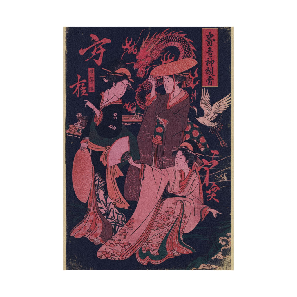 Japanese Street — Three Young Ladies By The Seashore — Matte Poster