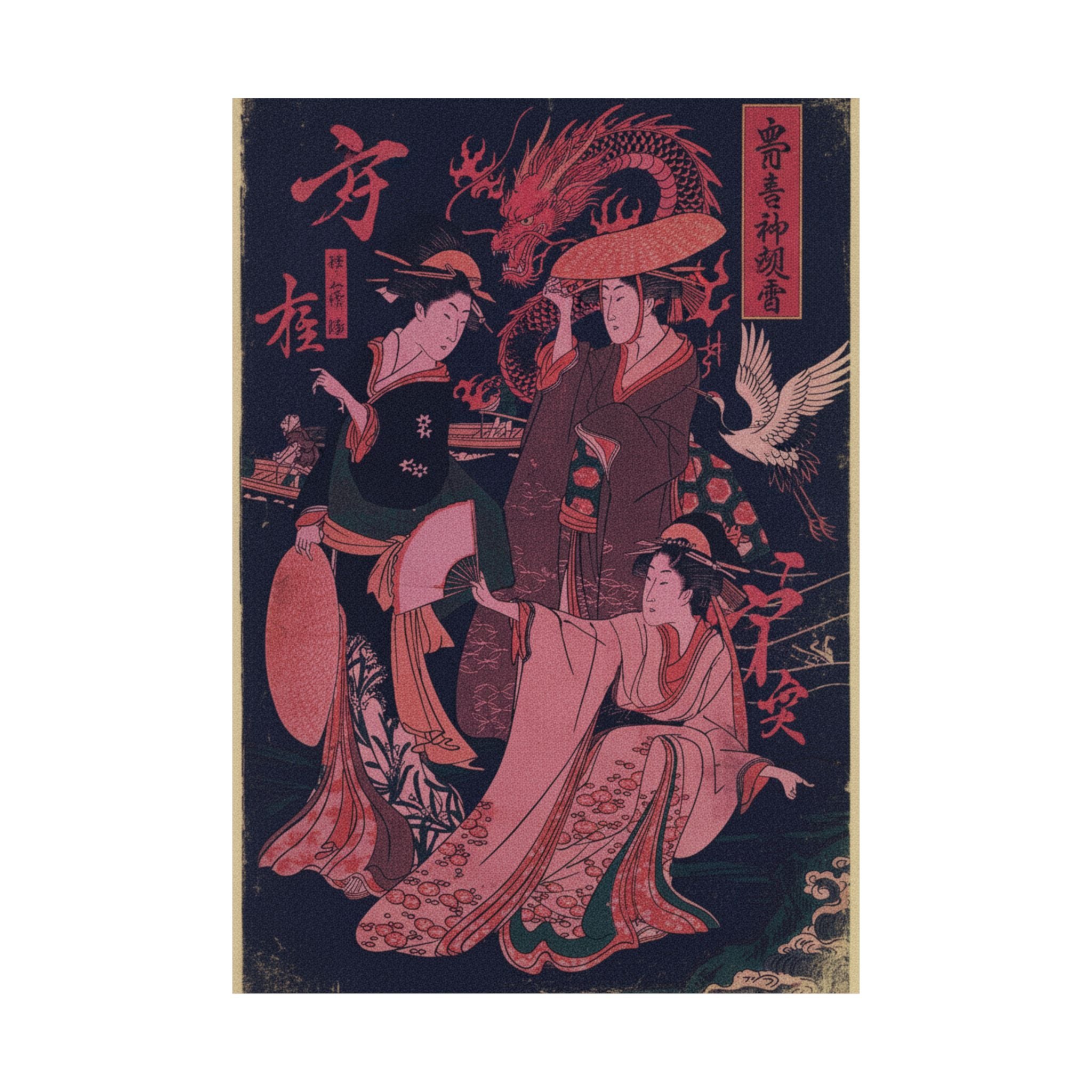 Japanese Street — Three Young Ladies By The Seashore — Matte Poster