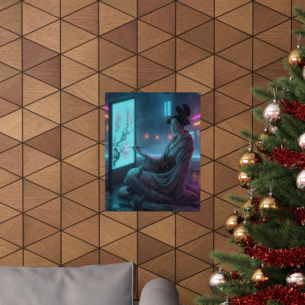 Neon Noir — Young Woman Painting A Screen — Matte Poster