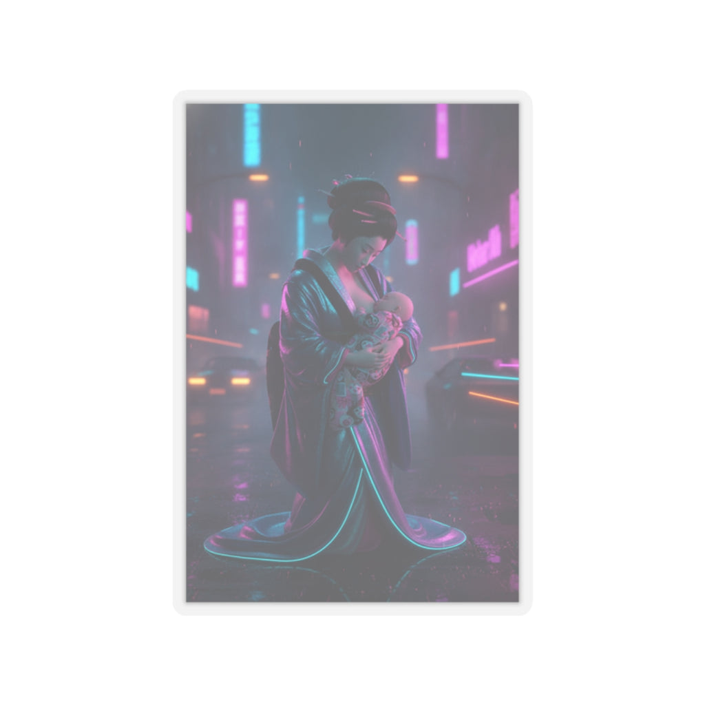 Neon Noir — Young Mother Nursing Her Baby — Kiss-Cut Sticker