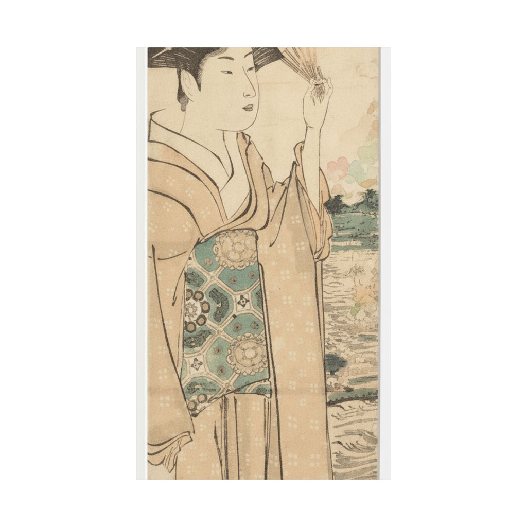 Watercolor — Woman With Fan On The Banks Of The Sumida River — Matte Poster